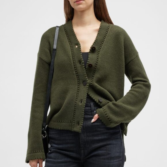 Theory Karenia Felted Wool And Cashmere Cardigan in Olive Green Size Small - Picture 5 of 16